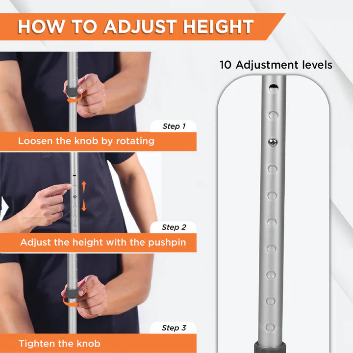 Avanti L Shape Walking Stick | Adjustable Height | Lightweight Walking Stick (Grey)