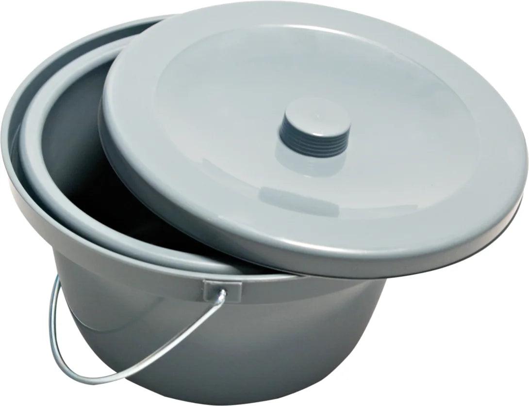 Gray metal bucket with a lid
