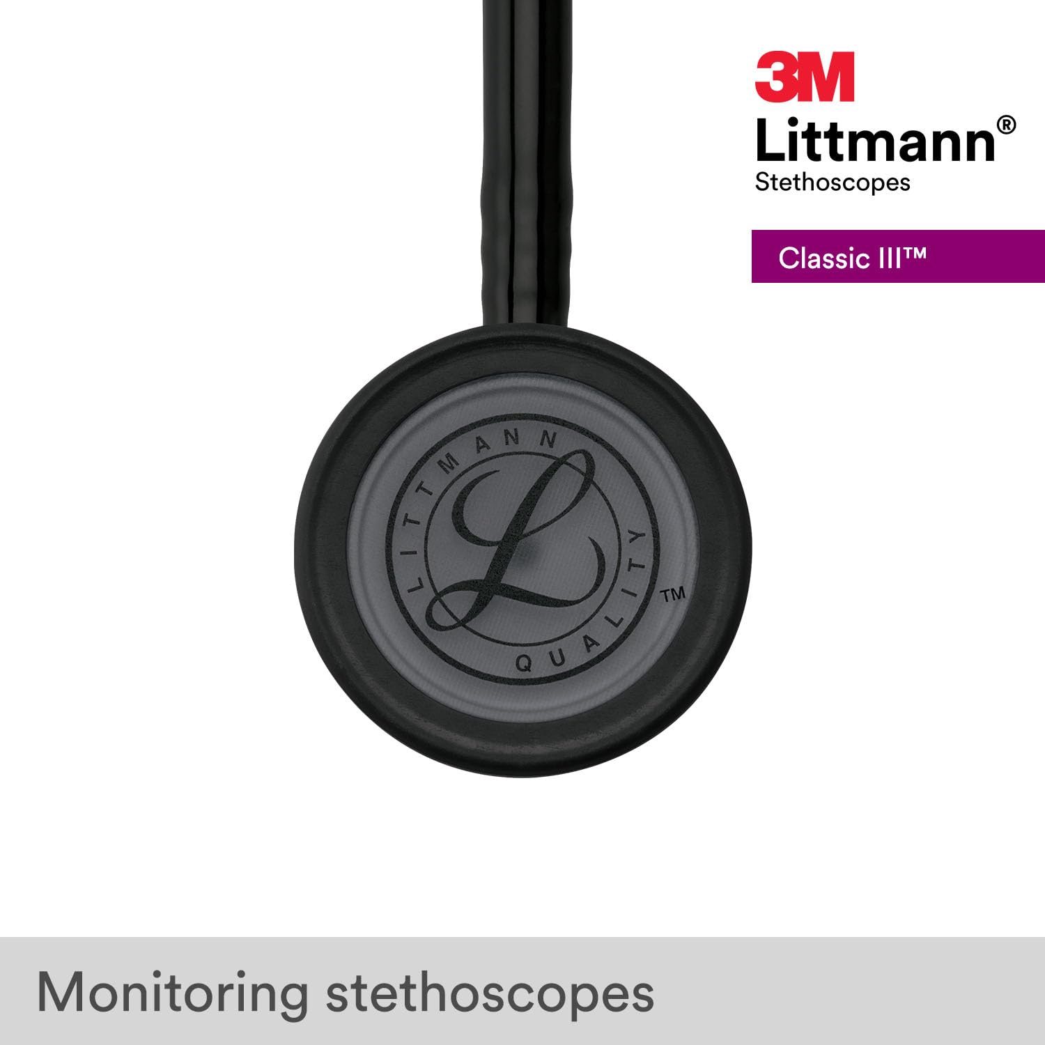 3M™ Littmann® Classic III™ Monitoring Stethoscope, Black Edition Chestpiece, Black Tube, 27 in, 5803