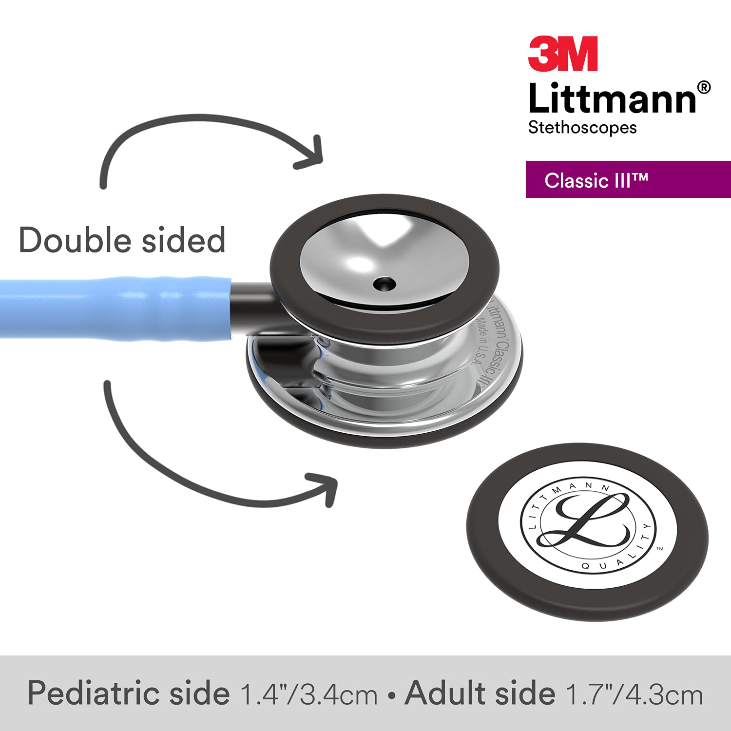 3M™ Littmann® Classic III™ Monitoring Stethoscope, Mirror Chestpiece, Ceil Blue Tube, Smoke Stem and Smoke Headset, 27 in, 5959