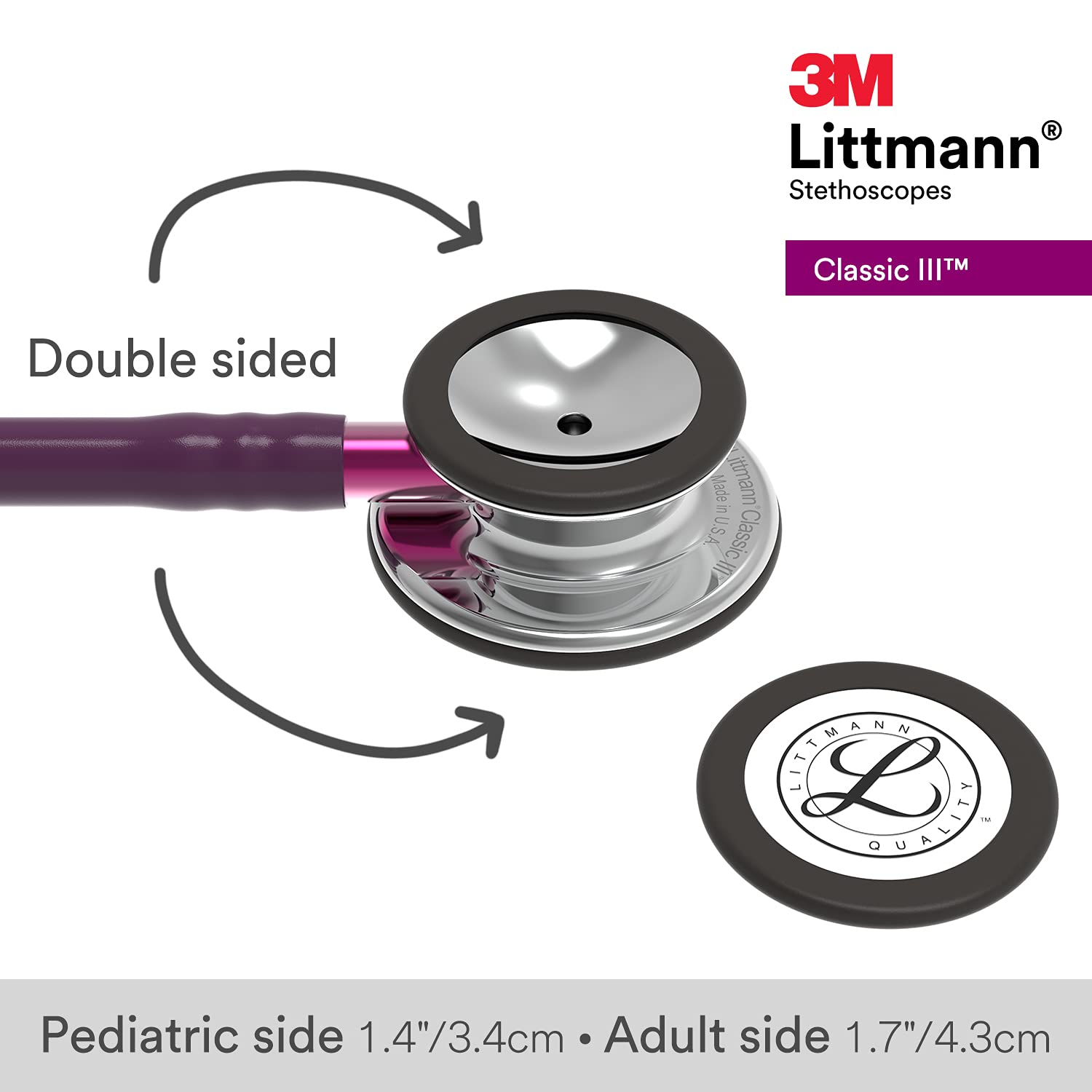 3M™ Littmann® Classic III™ Monitoring Stethoscope, Mirror Chestpiece, Pearl Pink Tube, Pink Stem and Smoke Headset, 27 in, 5962