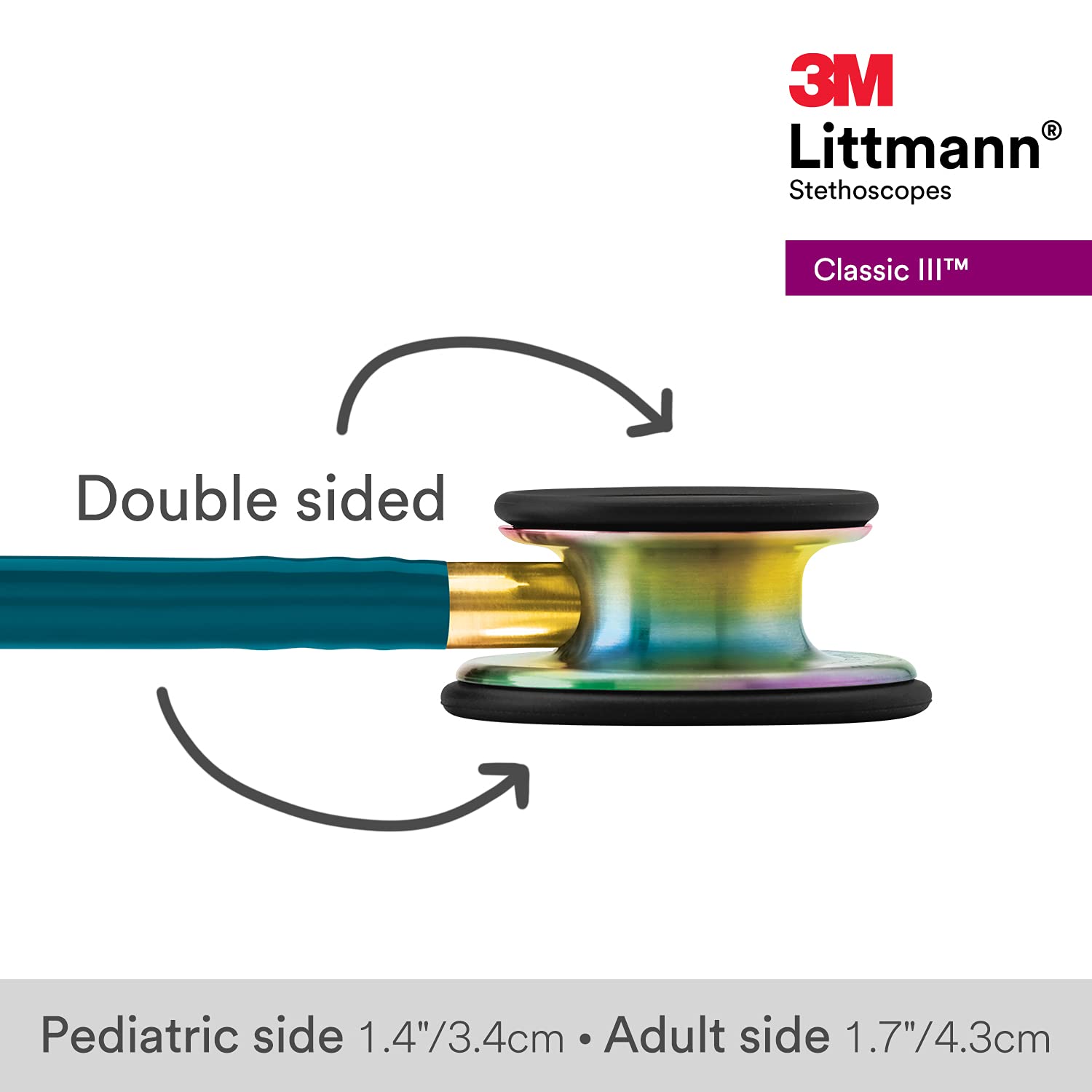 3M™ Littmann® Classic III™ Monitoring Stethoscope, Rainbow-Finish, Caribbean Blue Tube, 27 in, 5807