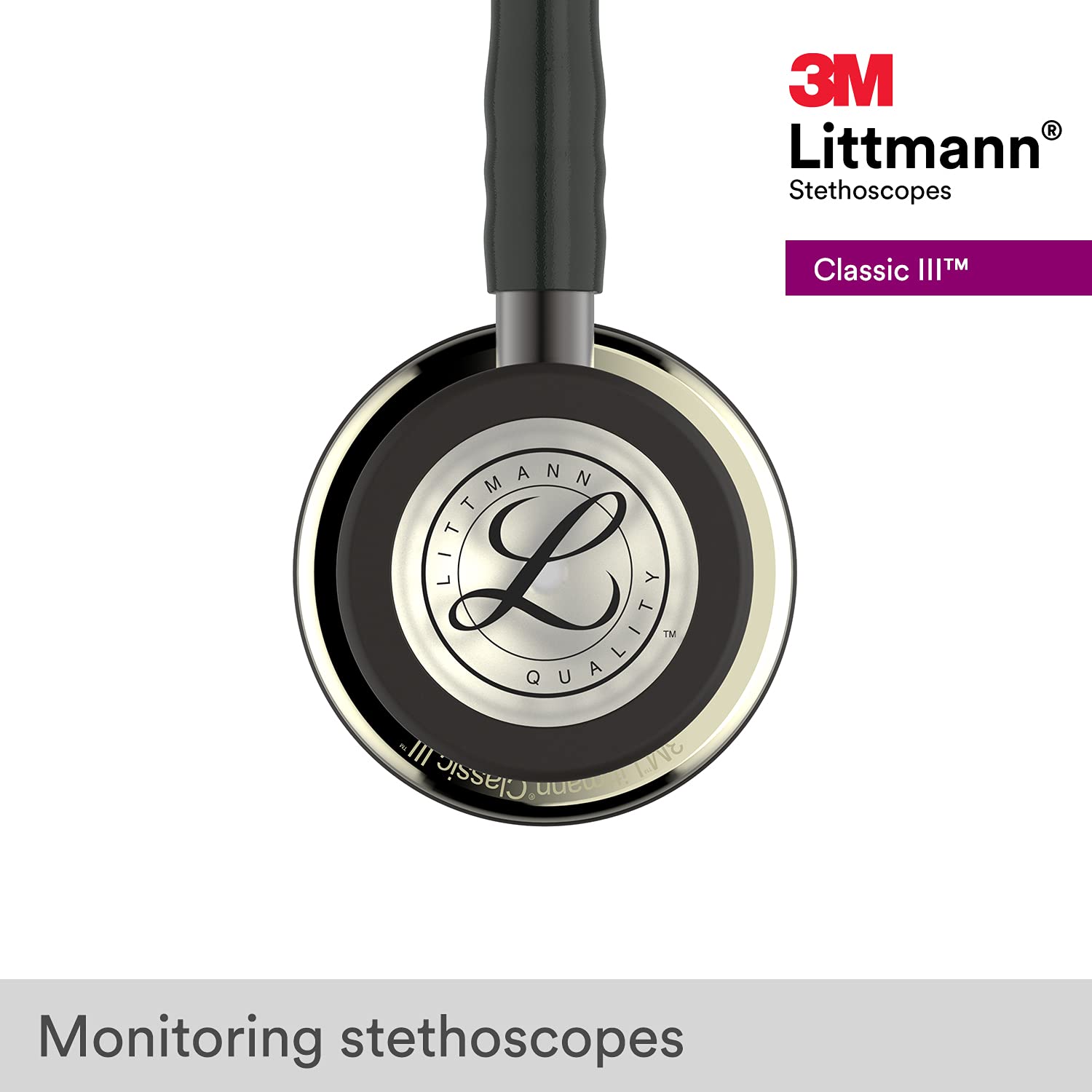 3M™ LITTMANN® CLASSIC III™ STETHOSCOPE, CHAMPAGNE CHESTPIECE, BLACK TUBE, 27, 5861