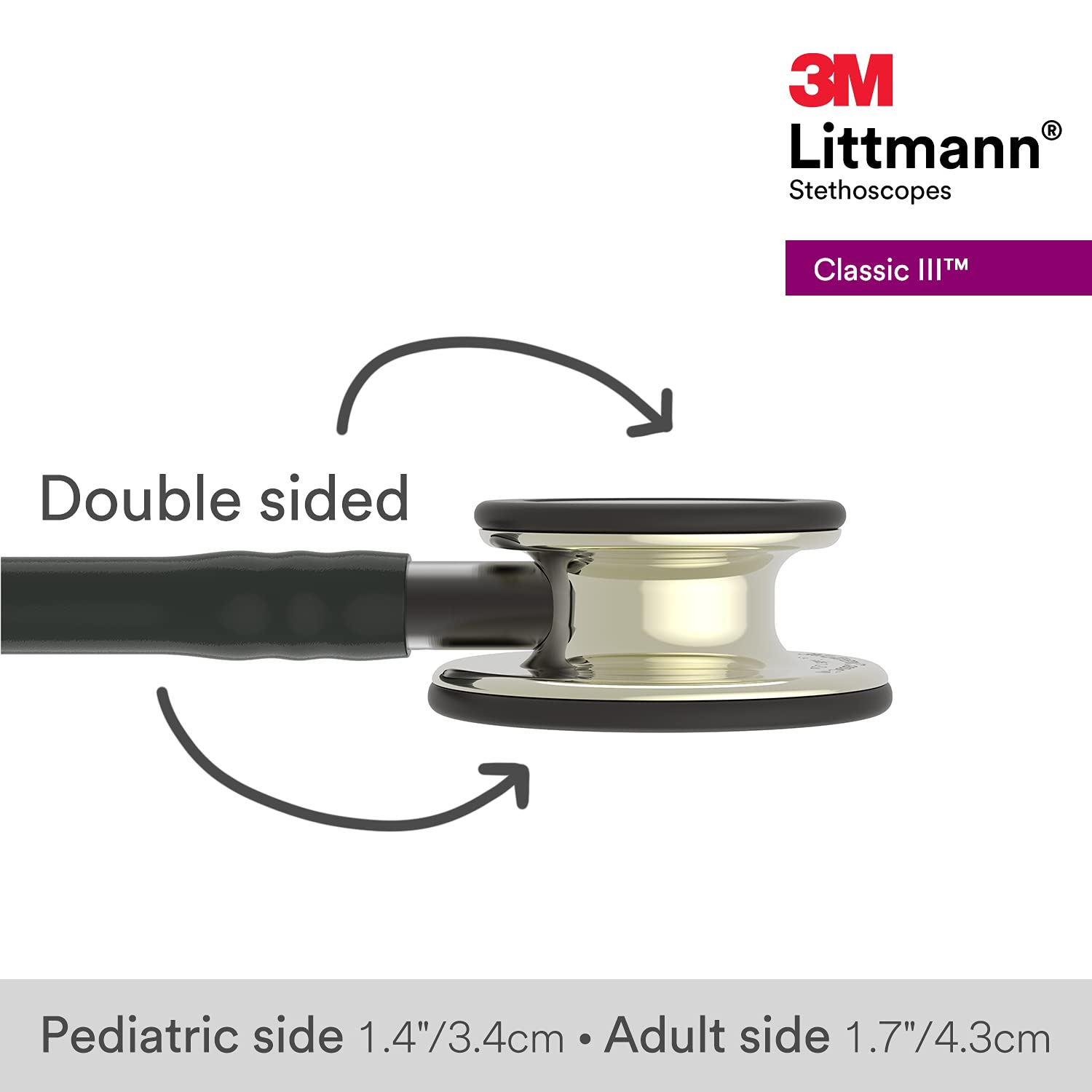 3M™ LITTMANN® CLASSIC III™ STETHOSCOPE, CHAMPAGNE CHESTPIECE, BLACK TUBE, 27, 5861