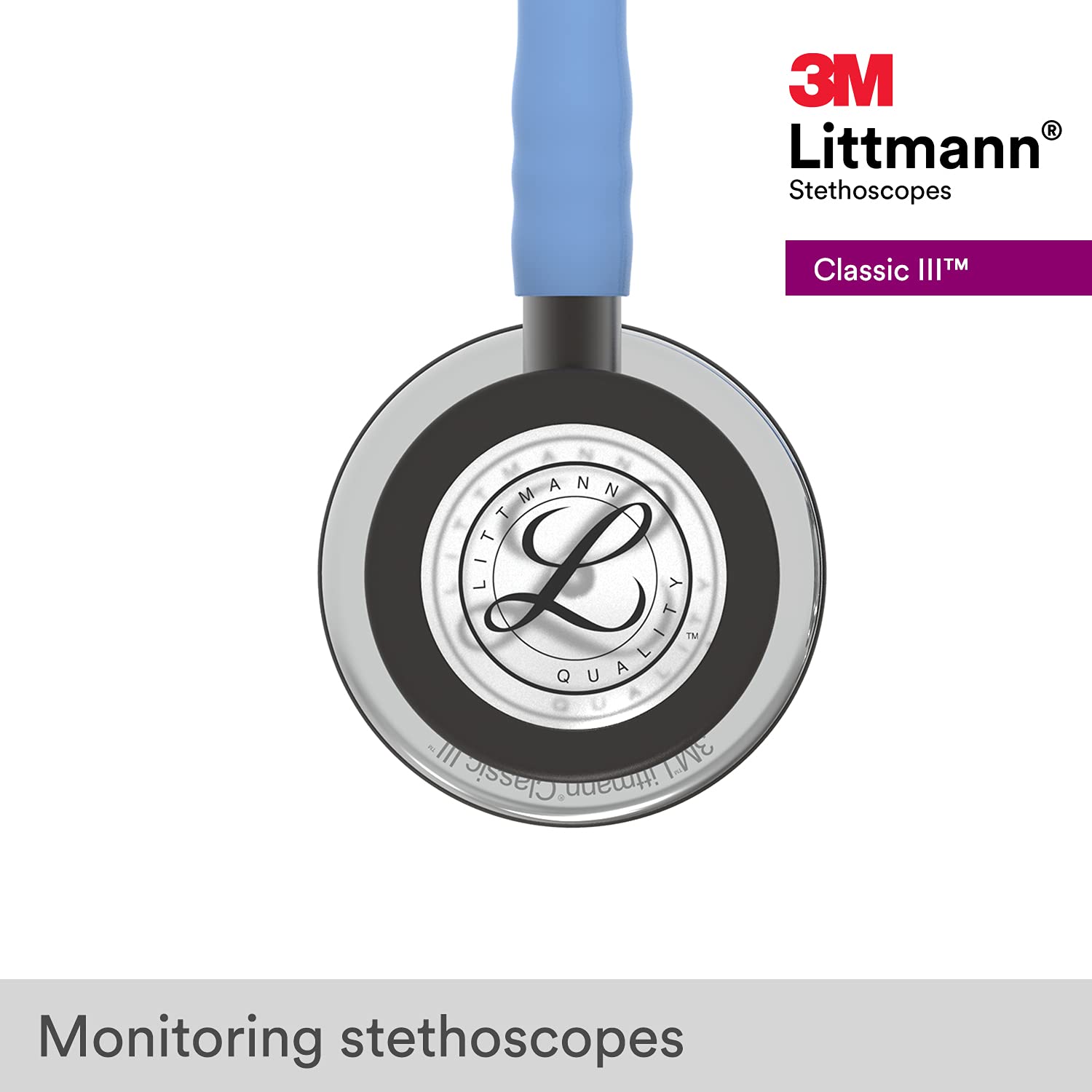 3M™ Littmann® Classic III™ Monitoring Stethoscope, Mirror Chestpiece, Ceil Blue Tube, Smoke Stem and Smoke Headset, 27 in, 5959