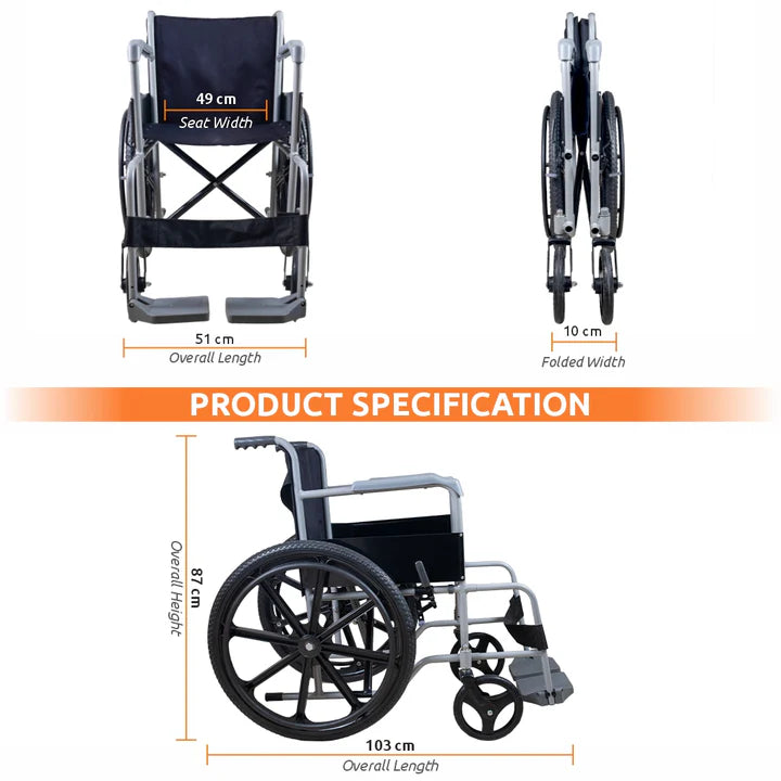 Rodeo Veer Mag Wheel | WheelChair With Fixed Handle | Swingable Footrest | Weight Capacity 100kg