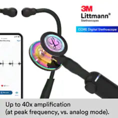 3M™ Littmann® CORE Digital Stethoscope, 8570, High Polish Rainbow Chestpiece, Black Tube, Stem and Headset, 27 in