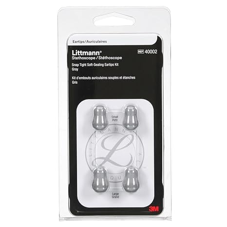 3M™ Littmann® Stethoscope Spare Parts Kit, Snap Tight Soft-Sealing Eartips, Grey, Large and Small, 40002
