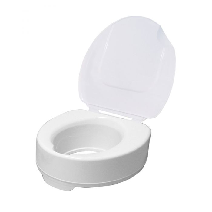 White raised toilet seat with open lid on a white background