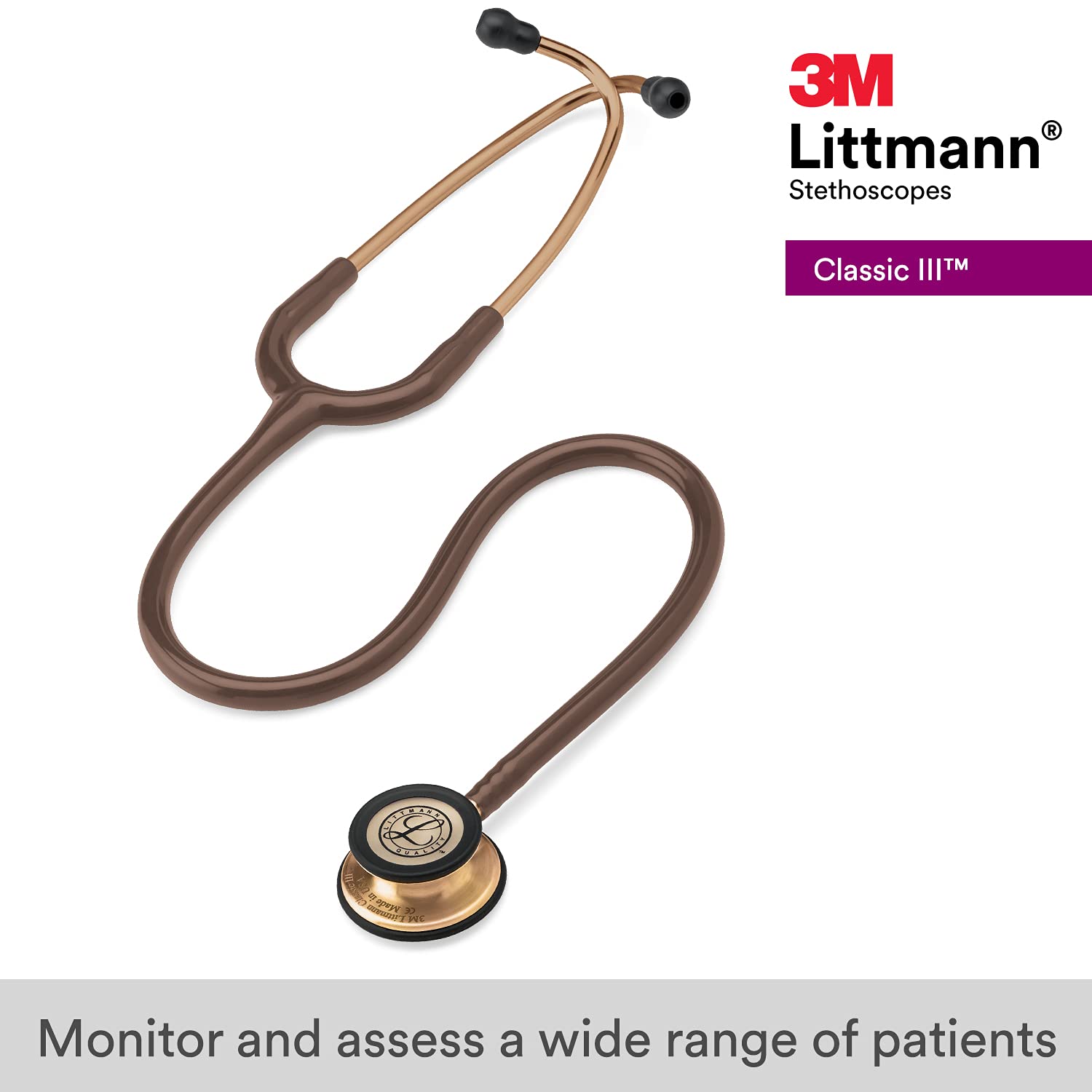 3M™ Littmann® Classic III™ Monitoring Stethoscope, Copper-Finish Chestpiece, Chocolate Tube, 27 in, 5809