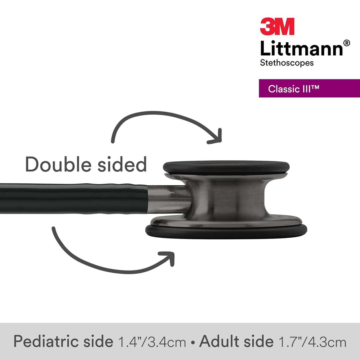 3M™ Littmann® Classic III™ Monitoring Stethoscope, Smoke-Finish, Black Tube, 27 in, 5811