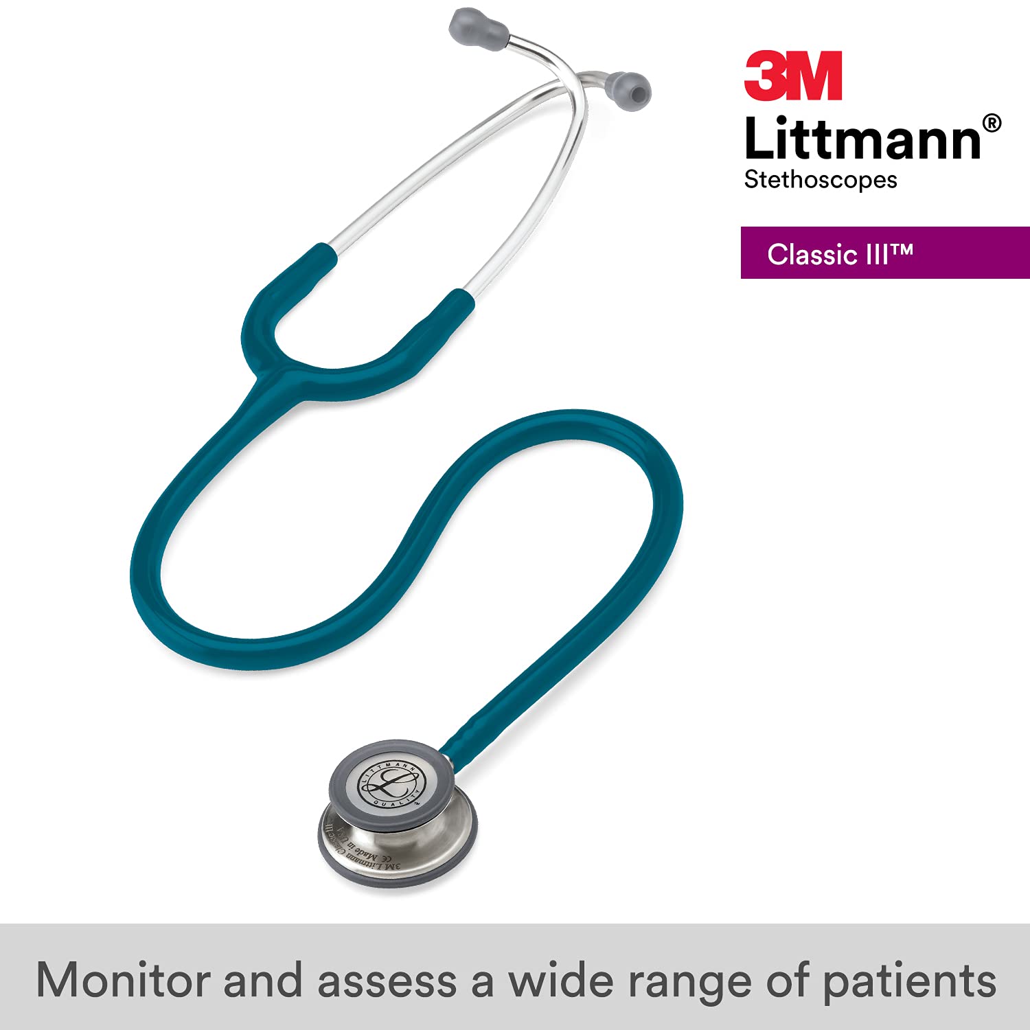 3M™ Littmann® Classic III™ Monitoring Stethoscope, Caribbean Blue Tube, 27 in, 5623