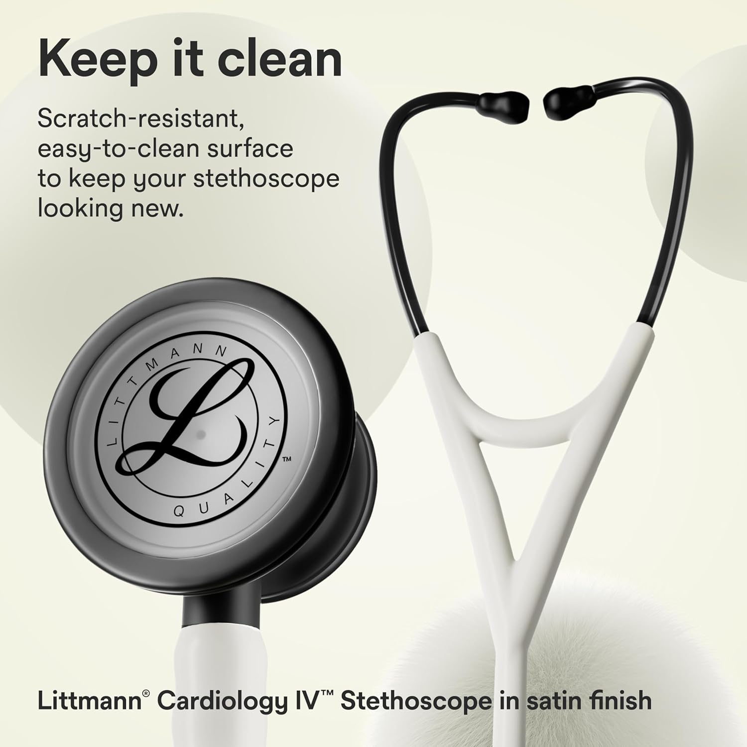 3M™ Littmann® Cardiology IV™ Diagnostic Stethoscope, Black Matte Chestpiece, Alabaster Satin Finish Tube, 6186C