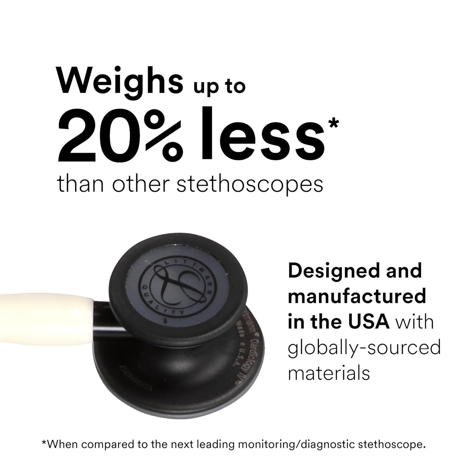 3M™ Littmann® Cardiology IV™ Diagnostic Stethoscope, Black Matte Chestpiece, Alabaster Satin Finish Tube, 6186C