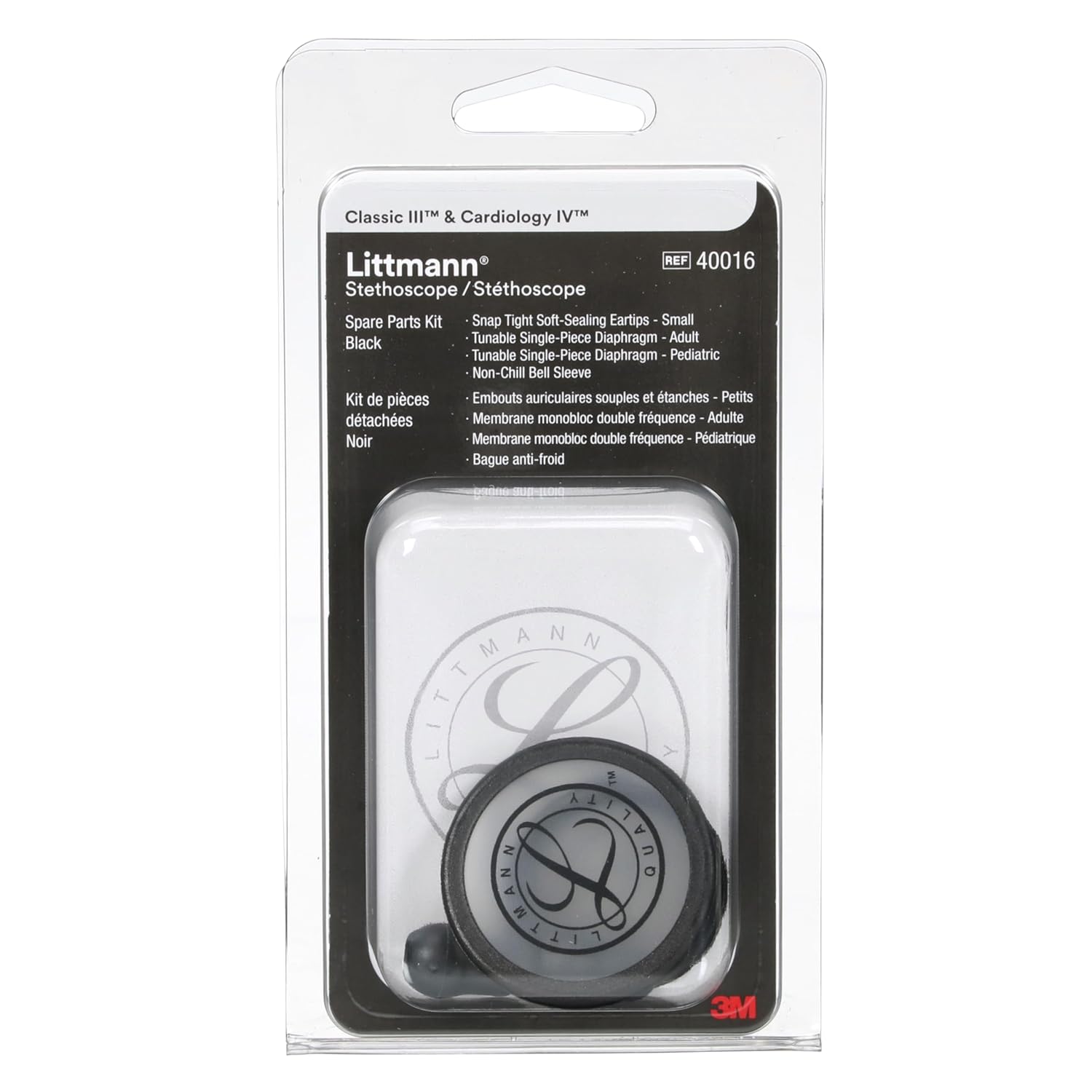 3M™ Littmann® Stethoscope Spare Parts Kit, Classic III™ and Cardiology IV™, Black, 40016