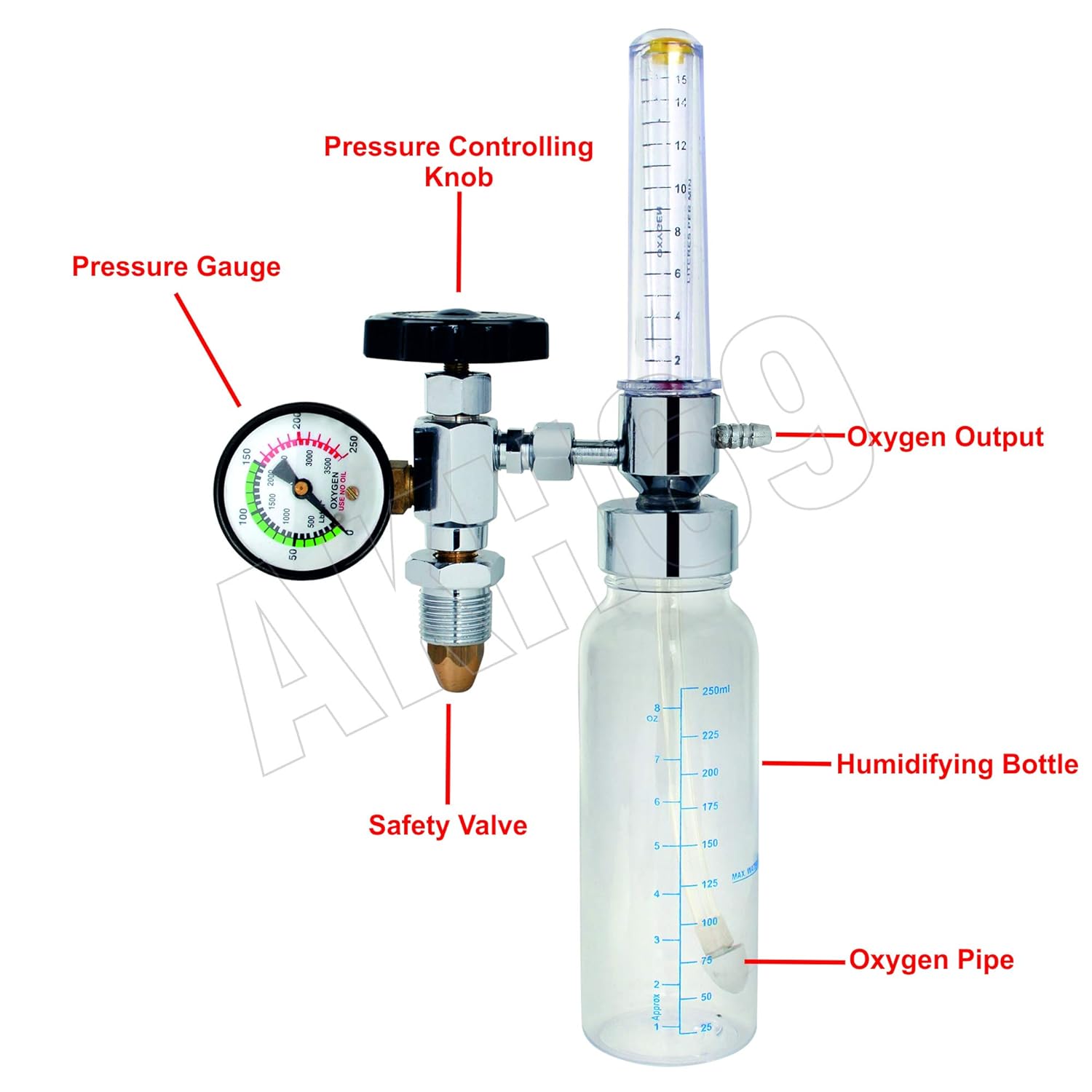 OXYGEN FLOW METER WITH BOTTLE METAL BODY - Sai Life Medical Devices