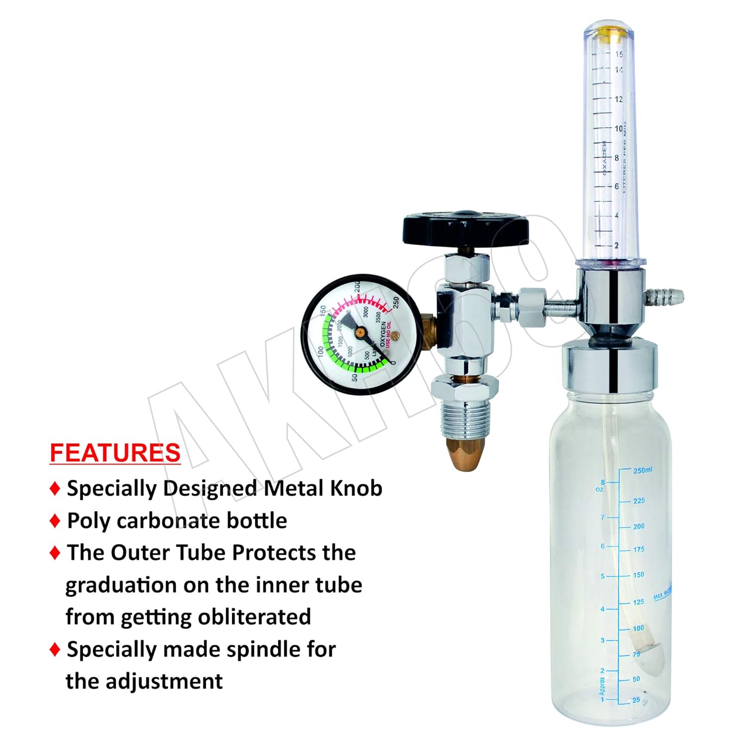 OXYGEN FLOW METER WITH BOTTLE METAL BODY - Sai Life Medical Devices