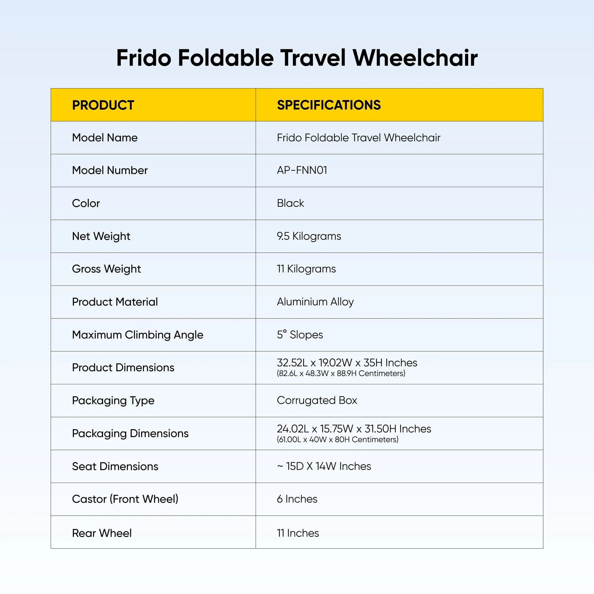 Frido Foldable Travel Wheelchair-Manual