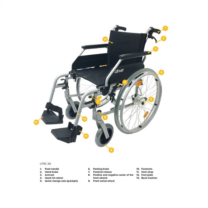 Drive DeVilBliss Lightweight Aluminium Wheelchair Litec 2G (Seat width 50 cm) | Crash Tested