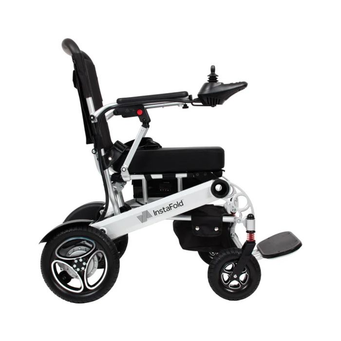 Foldable electric wheelchair with 'InstaFold' branding on a white background